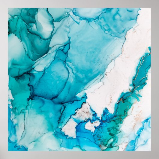 Aqua textuur met gouden draden poster (Voorkant)