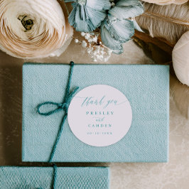 Aqua Thank You Wedding Calligraphy Favor Labels