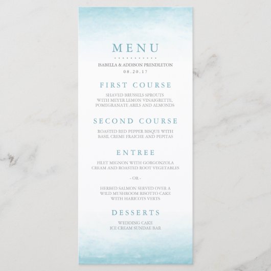 Aqua Tides | Menu Mariage aquarelle (Devant)