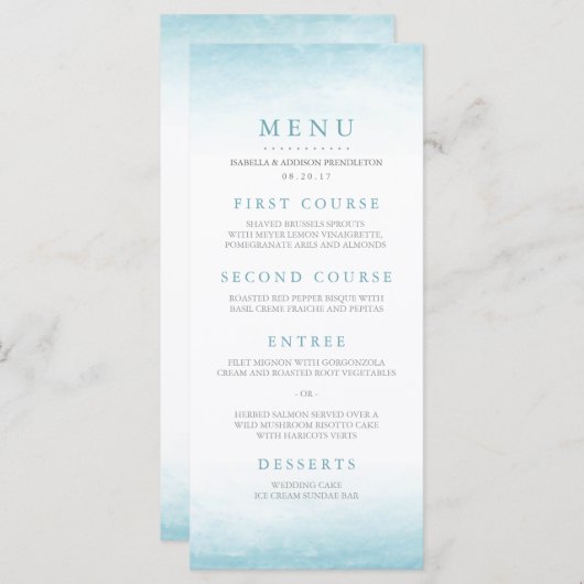 Aqua Tides | Waterverf Huwelijk Menu (Voorkant / Achterkant)