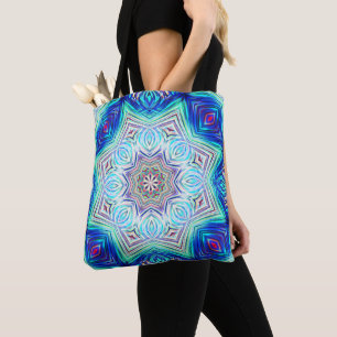 Aqua to royal blue kaleidoscoop met acht punten st draagtas