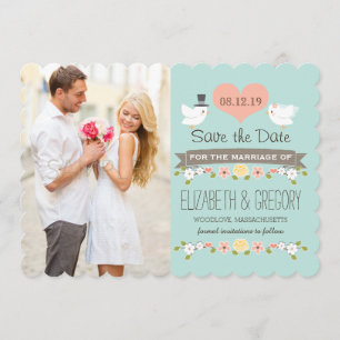 Aqua Tortelduifjes Wedding Save the Date Card