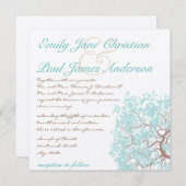 Aqua Tree Brown Trunk Wedding Invites Kaart (Voorkant / Achterkant)