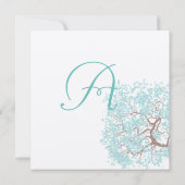 Aqua Tree Brown Trunk Wedding Invites Kaart (Achterkant)