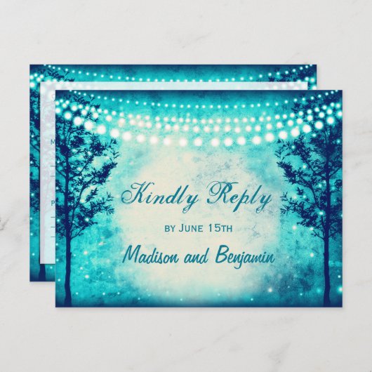 Aqua Trees Chaînes Lumières Mariage RSVP CARTES PO (Devant / Derrière)