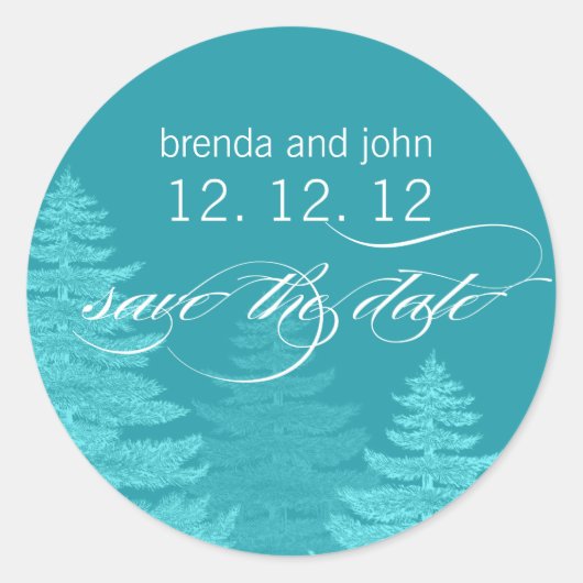 Aqua Trees Save the Date Winter Bruiloft Sticker (Voorkant)
