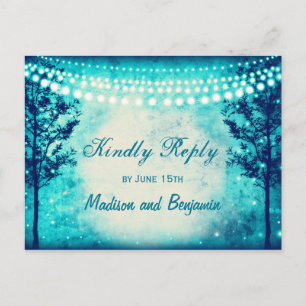 Aqua Trees String Lights Wedding RSVP BRIEFKAARTEN