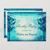 Aqua Trees String Lights Wedding RSVP BRIEFKAARTEN (Voorkant / Achterkant)