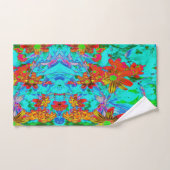 Aqua Tropical aux fleurs jaunes et orange (Serviette à main)