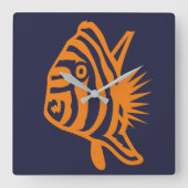 Aqua Tropical Fish Carré Horloge murale (Recto)