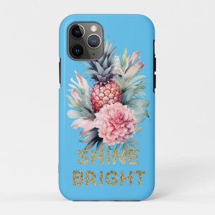 Aqua Tropical Gold Glitter Shine Pineapple iPhone 11 Pro Hoesje