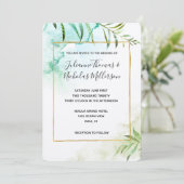Aqua Tropical Leaves Waterverf Wedding Kaart (Staand voorkant)