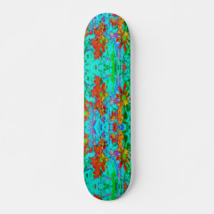 Aqua Tropisch met Gele en Oranje Bloemen Skateboard