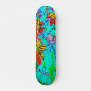 Aqua Tropisch met Gele en Oranje Bloemen Skateboard