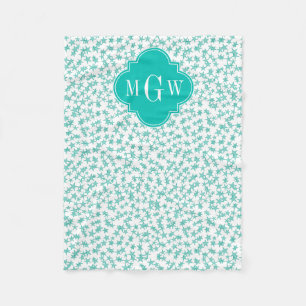 Aqua / Turq White Stars Blauwgroen Quatrefoil 3 Mo Fleece Deken