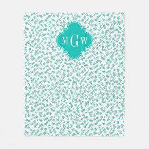 Aqua / Turq White Stars Blauwgroen Quatrefoil 3 Mo Fleece Deken