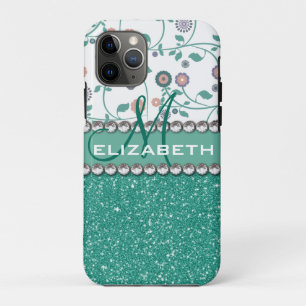 Aqua Turqoise Monogram bloem iPhone 11 Pro Hoesje