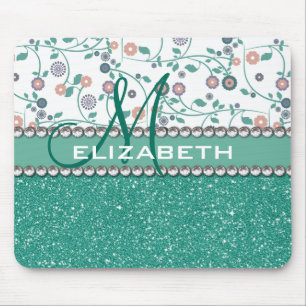 Aqua Turqoise Monogram bloem Muismat