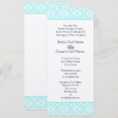 Aqua Turquiose Navy Blue Damask Wedding Invitation Kaart (Voorkant / Achterkant)