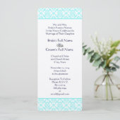 Aqua Turquiose Navy Blue Damask Wedding Invitation Kaart (Staand voorkant)