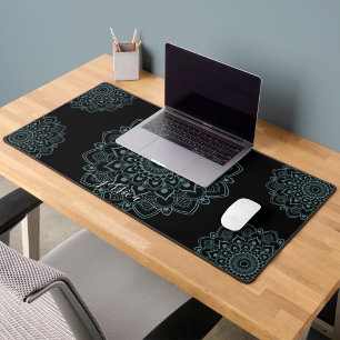 Aqua Turquoise & Black Mandala w Kalligrafie Naam Bureaumat