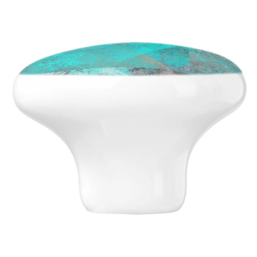 Aqua Turquoise Blauw en Grijs Abstract Keramische Knop (Zijkant)