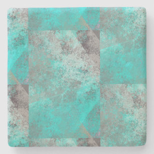 Aqua Turquoise Blauwe Grijze Abstracte Vierkanten Stenen Onderzetter