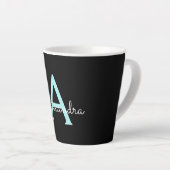 Aqua Turquoise Blauwe Script Meisjesachtige Monogr Latte Mok (Rechterhoek)