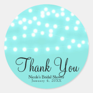 Aqua Turquoise Blauwe Slingerlichten Elegant Chic Ronde Sticker