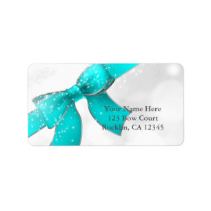 Aqua Turquoise Blauwe Strik & Glitters Chic Uitnod Etiket
