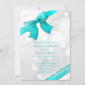 Aqua Turquoise Blauwe Strik & Glitters Chic Uitnod Kaart (Voorkant)