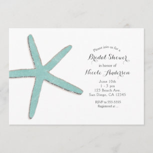 Aqua Turquoise Blauwe Zeester Witte Strand Bruidsd Kaart