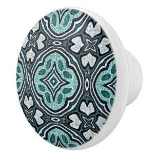 Aqua Turquoise Blauwgroen Grijs Blauw Etnische Sta Keramische Knop