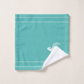 Aqua Turquoise bleu Monogramme Turtle de mer blanc (Gant de toilette)