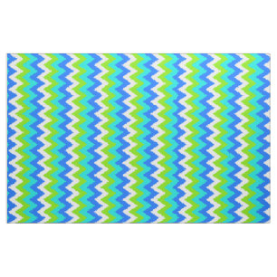Aqua Turquoise Blue Lime Green Ikat Zigzag Art Stof