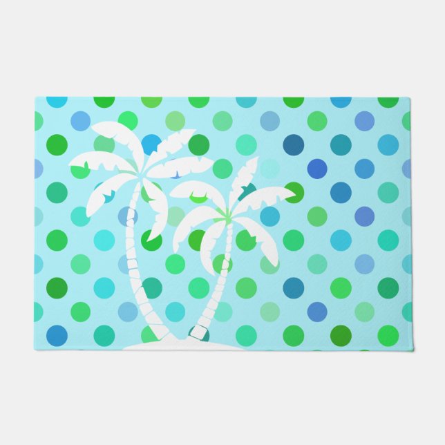 Aqua Turquoise Blue Lime Green Polkadots Pattern Deurmat (Voorkant)