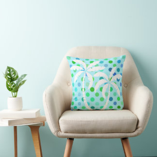 Aqua Turquoise Blue Lime Green Polkadots Pattern Kussen