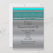 Aqua Turquoise Blue & Silver Sweet 16 Invitations (Devant)