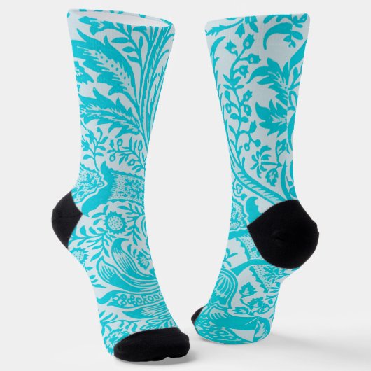 Aqua Turquoise Blue  Style Floral Socks Sokken (Gebogen)