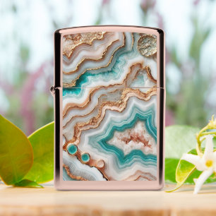 Aqua Turquoise Blush Roze Goud Marmer Patroon