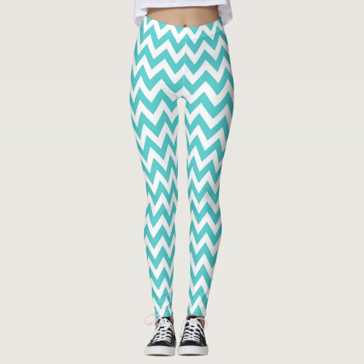 Aqua Turquoise Chevron Pattern Leggings vrouwen (Voorkant)