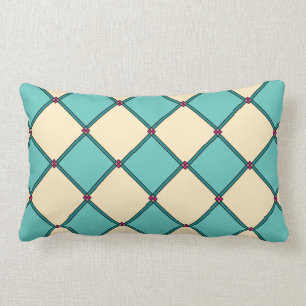 Aqua Turquoise Cream Art Déco Style Lumbar Coussin