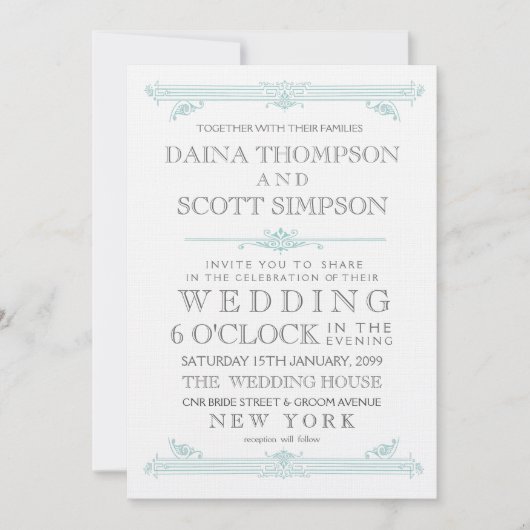  Aqua Turquoise Cross Hatch Wedding Invite Kaart (Voorkant)