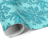 Aqua Turquoise Damask Wrapping Paper Cadeaupapier (Rol Hoek)