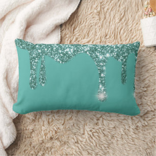 Aqua Turquoise Dripping Glitter Kussen