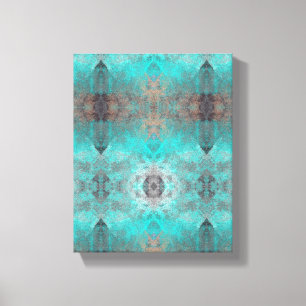 Aqua Turquoise en Grey Abstract Modern Stone look Canvas Afdruk
