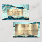 Aqua Turquoise et Gold Agate Carte de visite (Devant / Derrière)