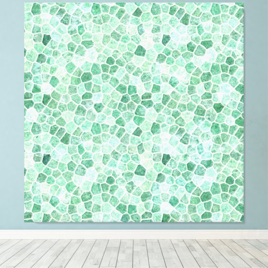 Aqua Turquoise Gecodeerd Patchwork Terrazo Pattern Canvas Afdruk (Insitu (Houten vloer))