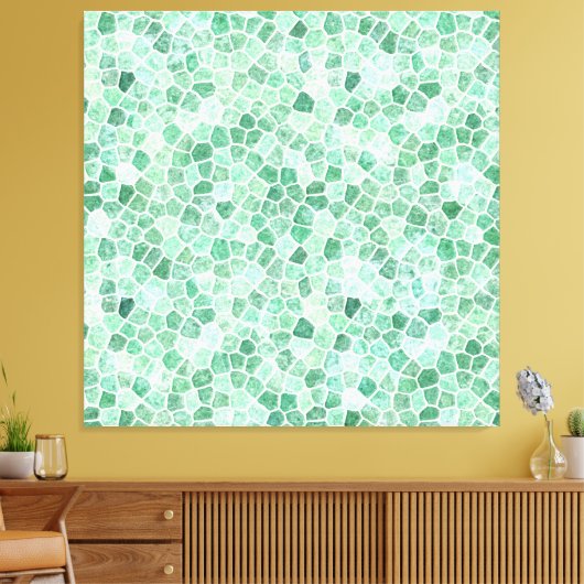 Aqua Turquoise Gecodeerd Patchwork Terrazo Pattern Canvas Afdruk (Insitu (Woonkamer))