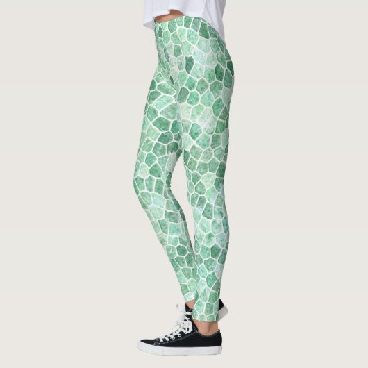Aqua Turquoise Gecodeerd Patchwork Terrazo Pattern Leggings (Links)